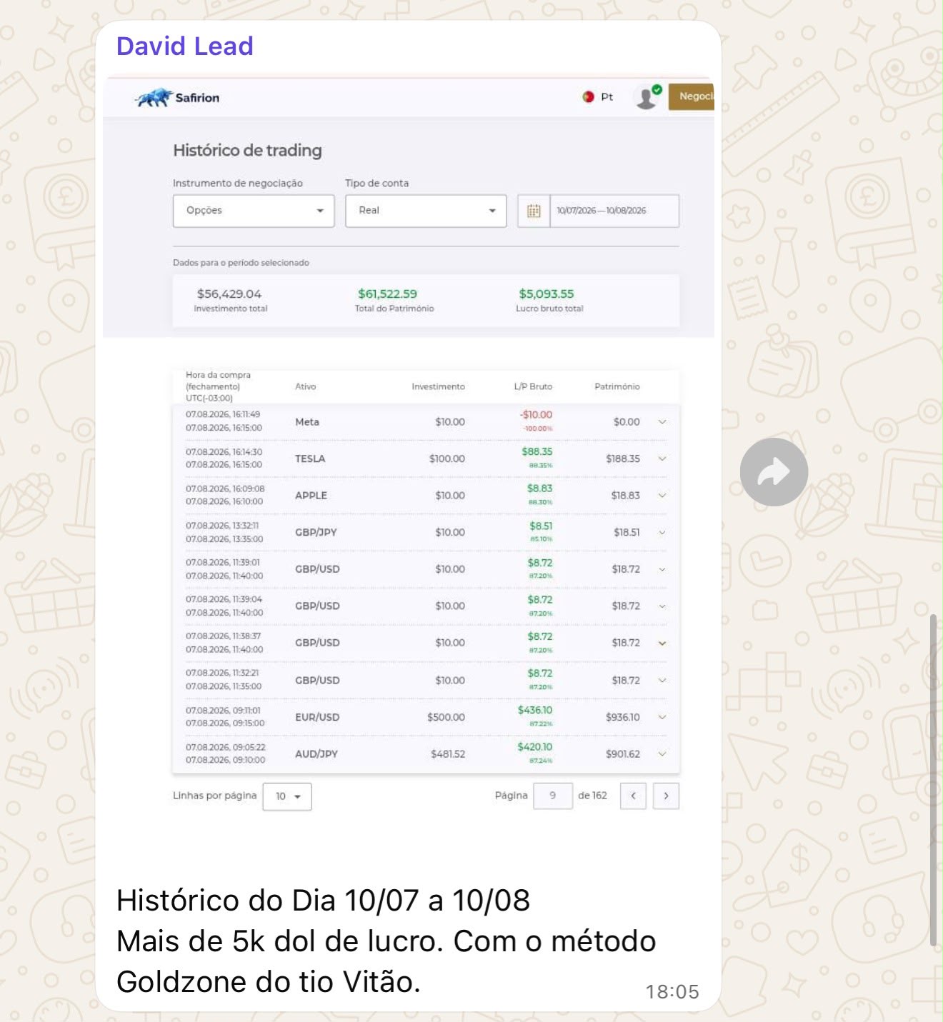 Print de resultado enviado por David Lead